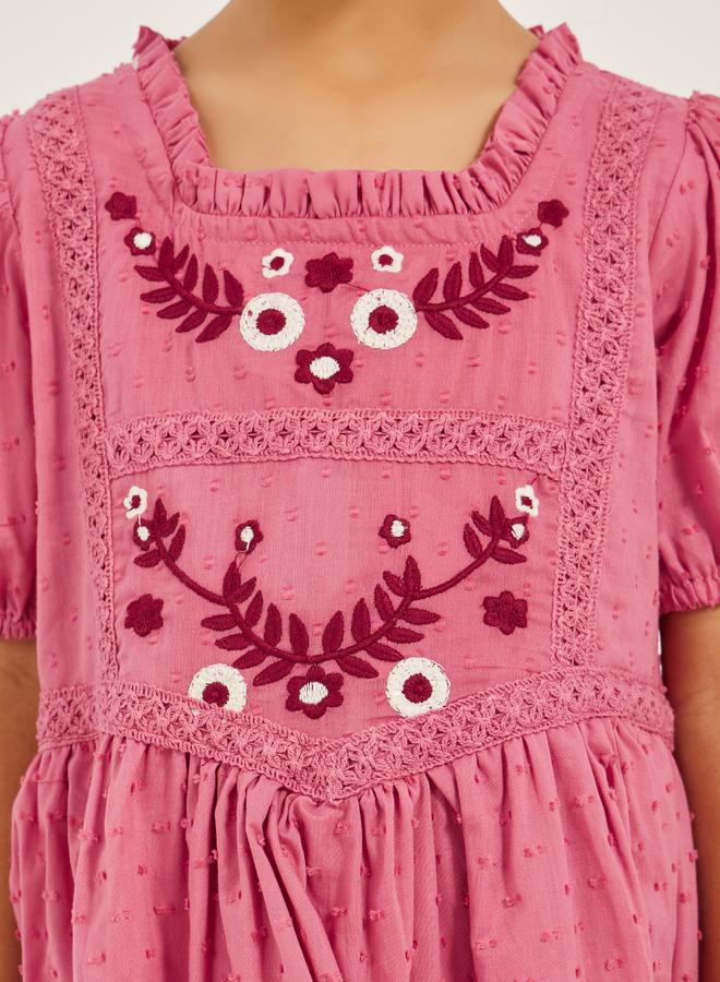 Styli Embroidered Square Neck Lace Puff Sleeve Dress - Image 3